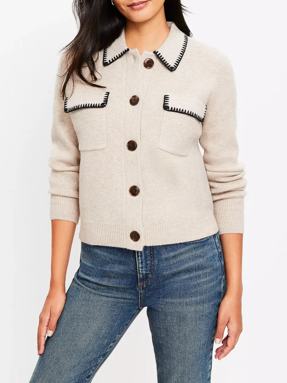 Casual Stitched Shirt Cardigan