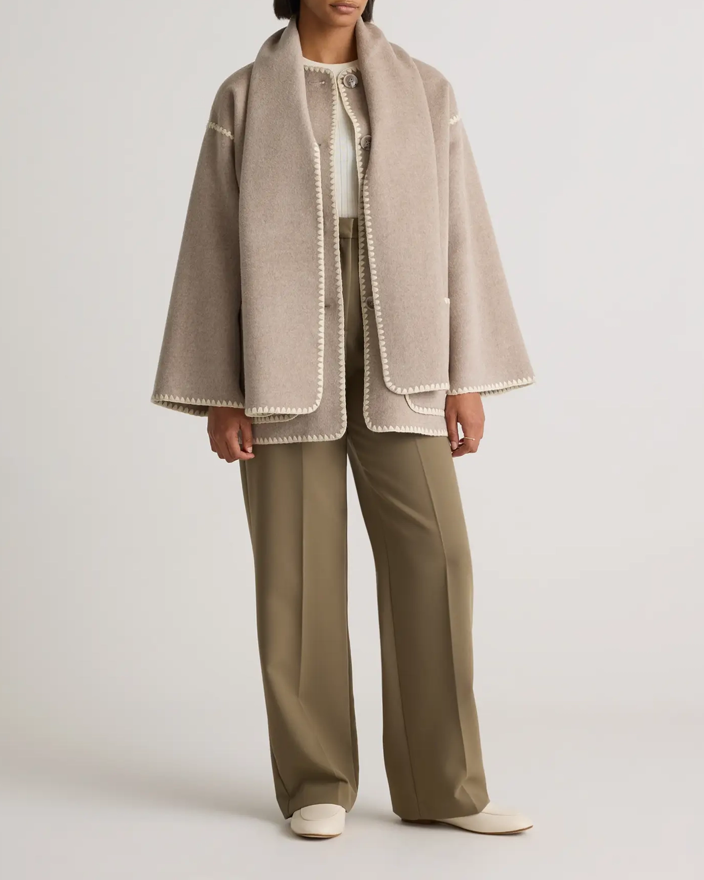 Double-Faced Merino Wool Scarf Coat