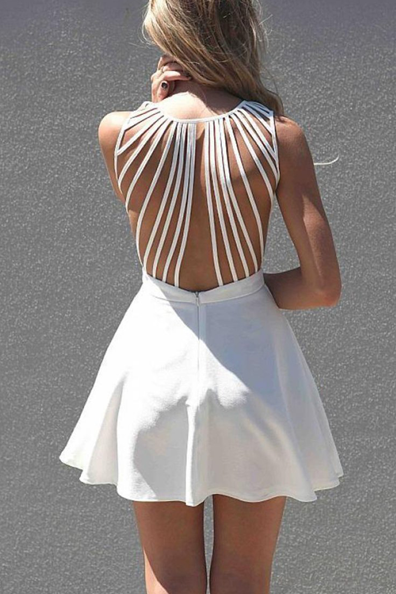 White Sleeveless Dress With Lattice Open Back