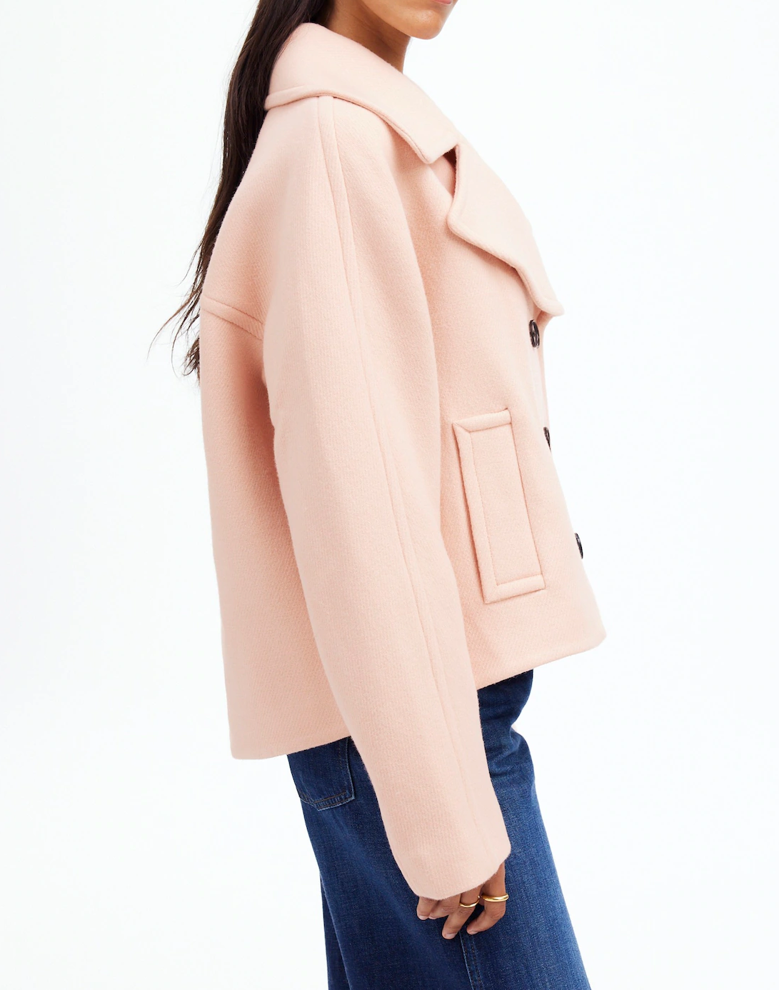 Oversized-Collar Short Peacoat