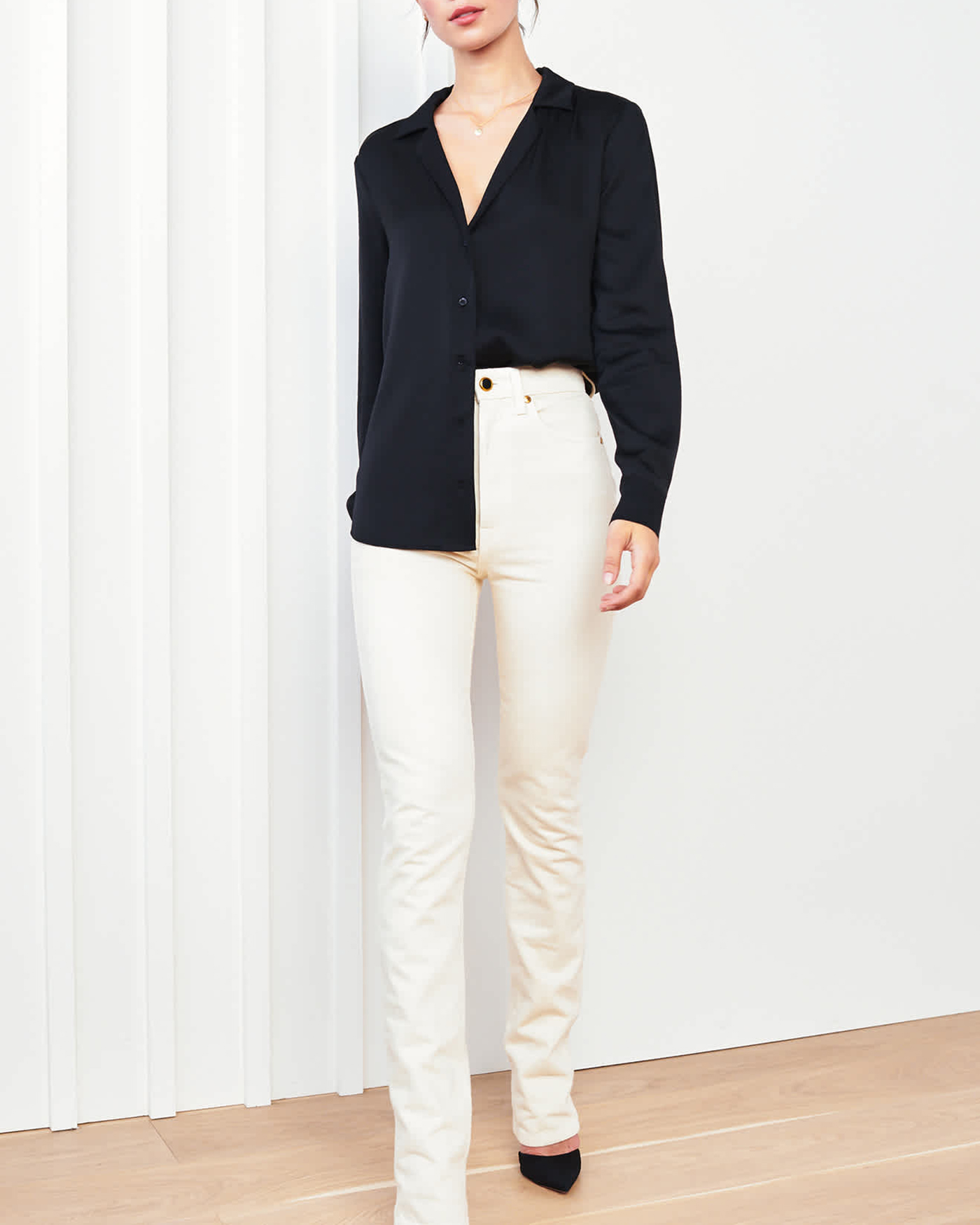 Notch Collar Slim Fit Blouse