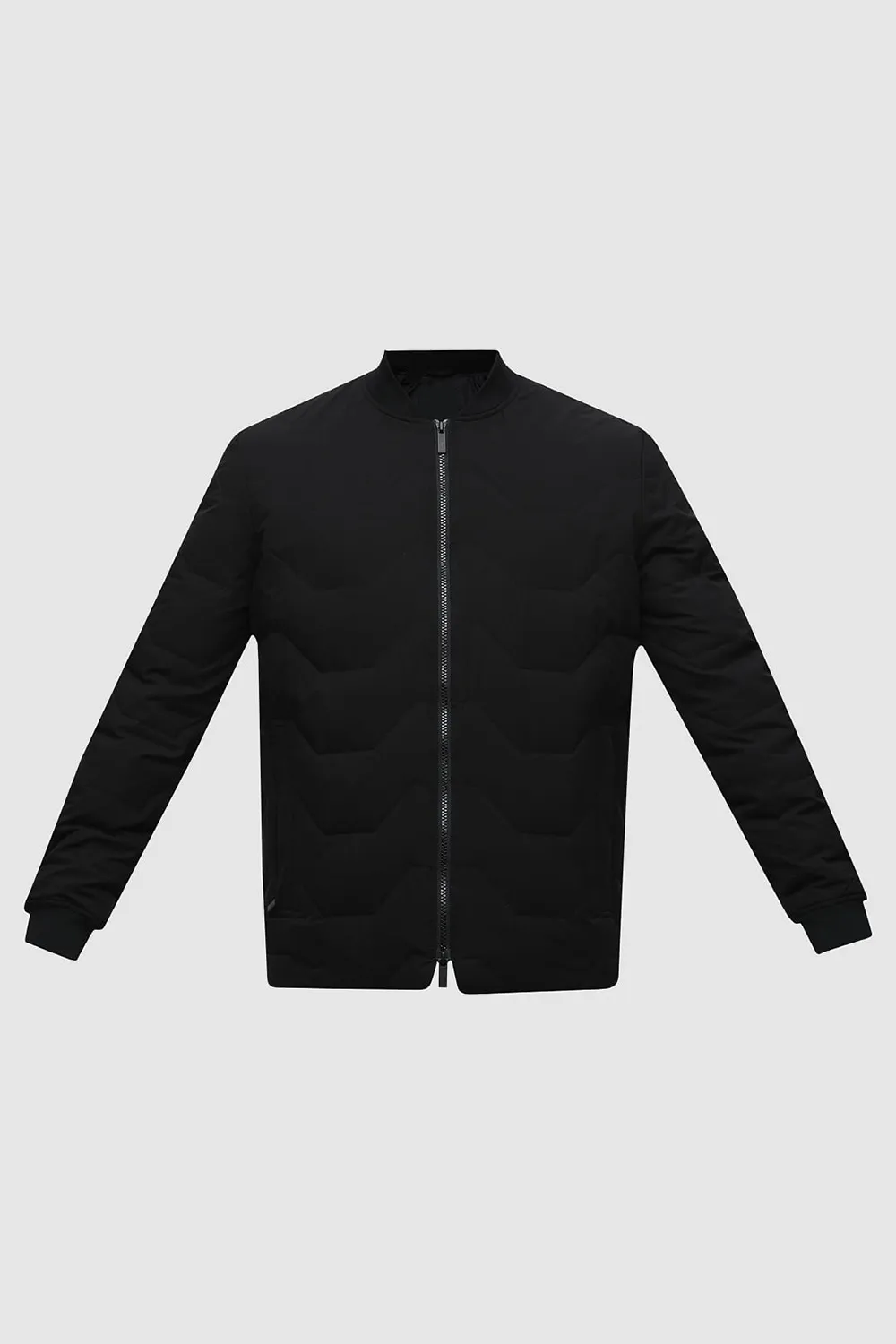 BLACK QUILTED REDOWN BOMBER JACKET