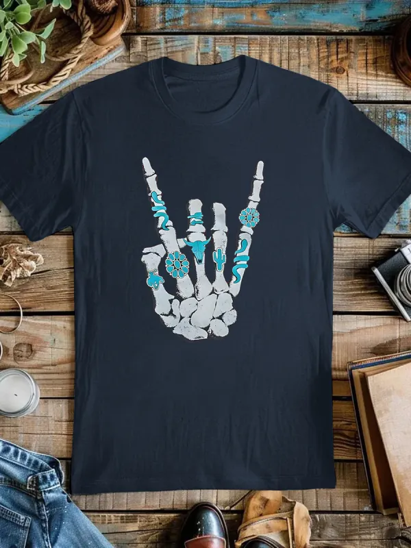 Turquoise Skeleton Rock Hand Tee