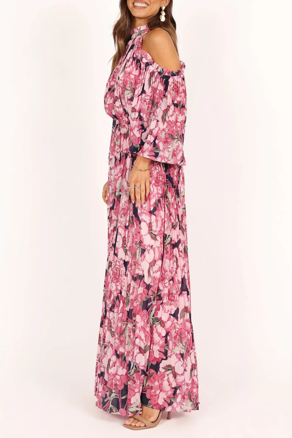 HILARY PLEATED MAXI DRESS - BLUE FLORAL