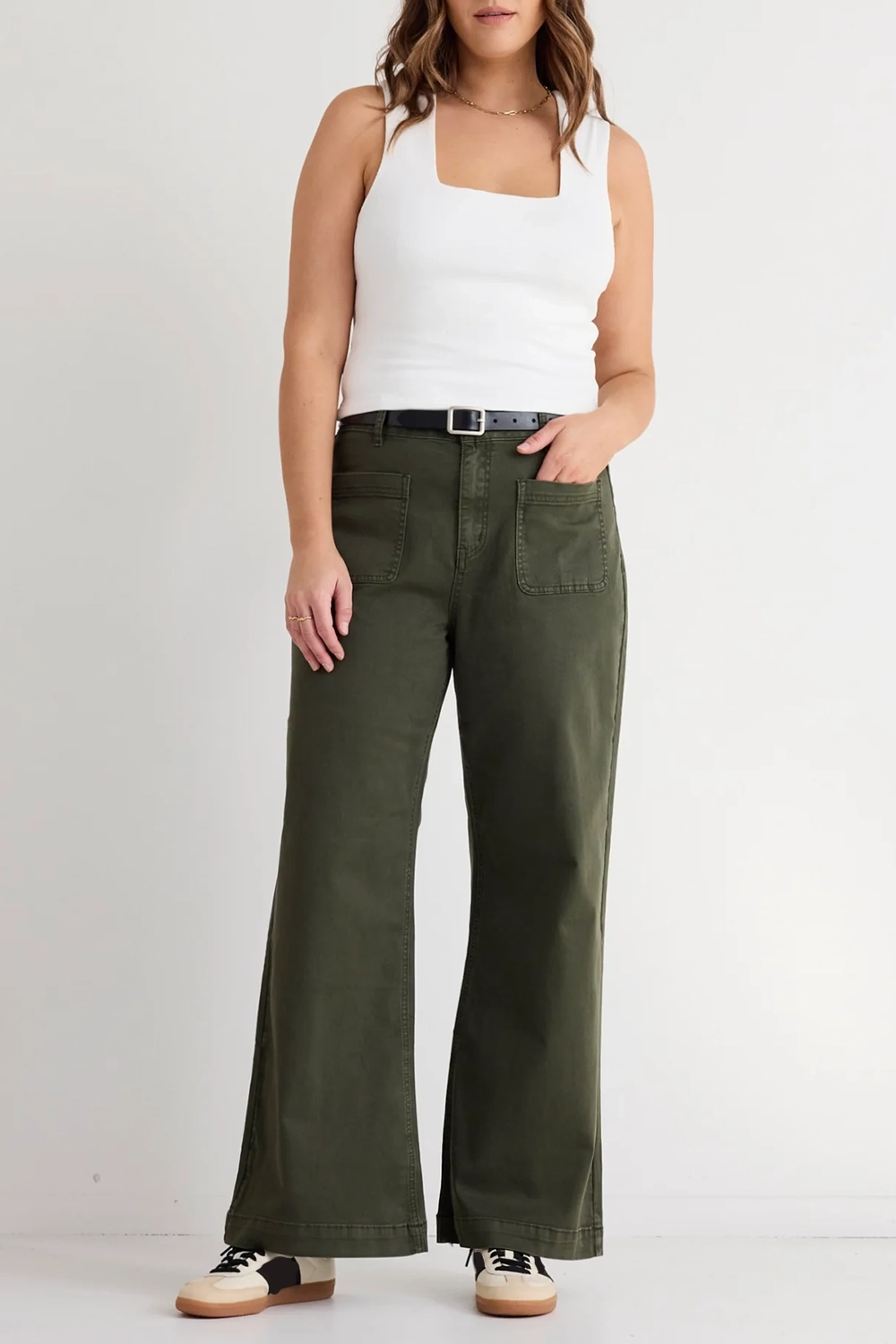 Zoey Dark Khaki High Rise Wide Leg Pocket Jean