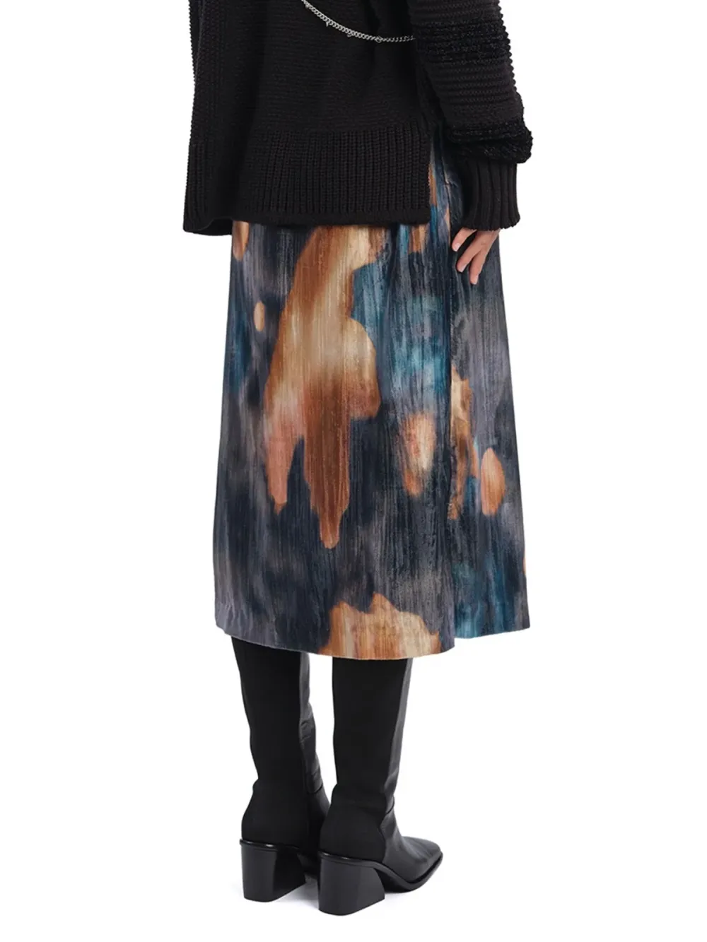 Watercolour Graphic Velour Printed Skirt