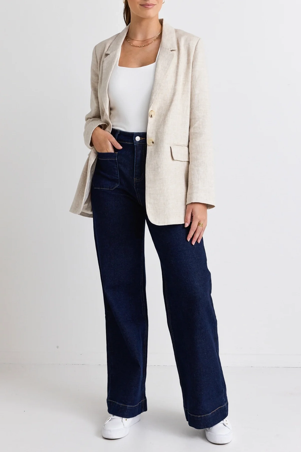 Aster Natural Linen Single Breasted Longline Blazer