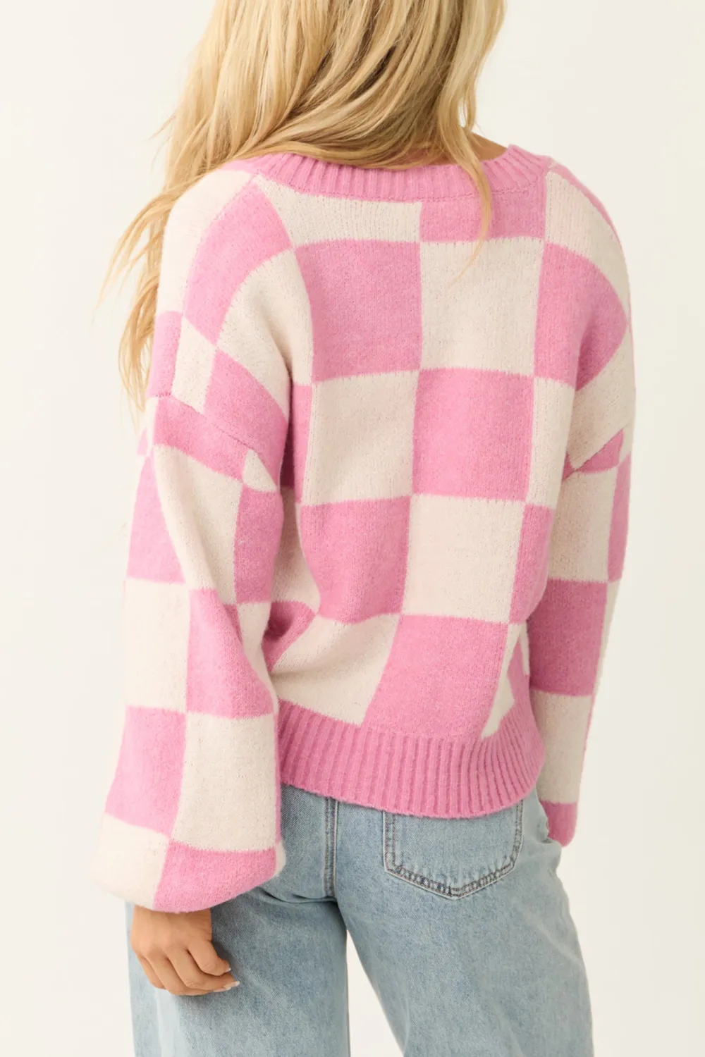 Bubblegum and Cream Checkered Print Cardigan