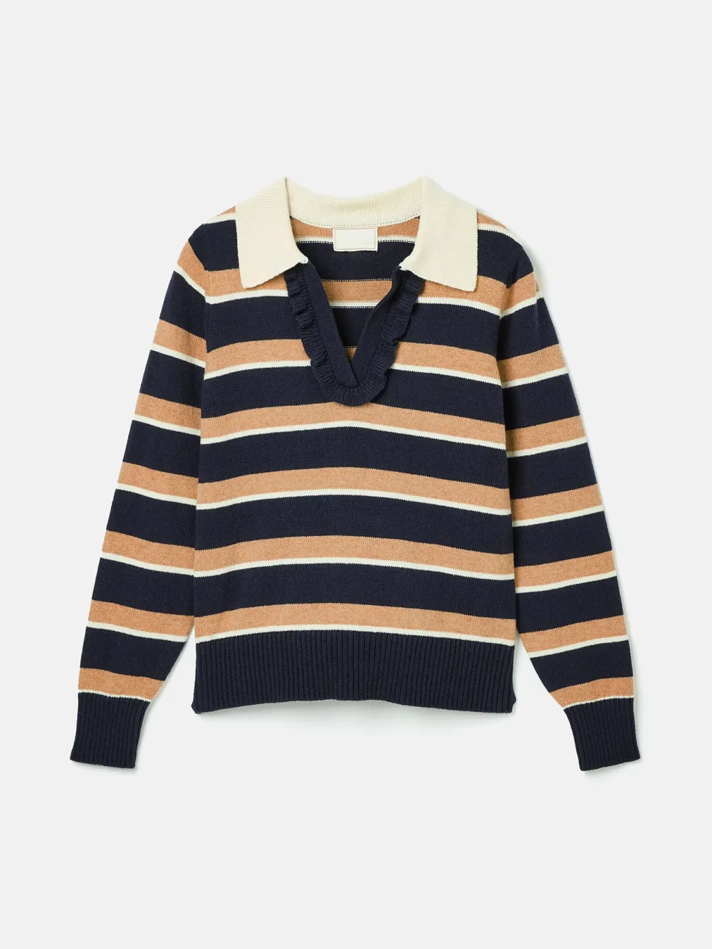 Maddie Red/Navy V Neck Stripe Jumper with Collar