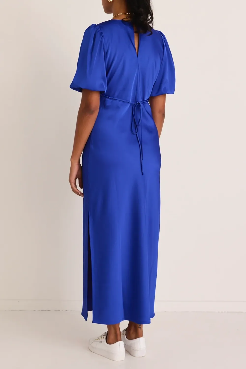 Aura Electric Blue Puff Sleeve Bias Maxi Dress