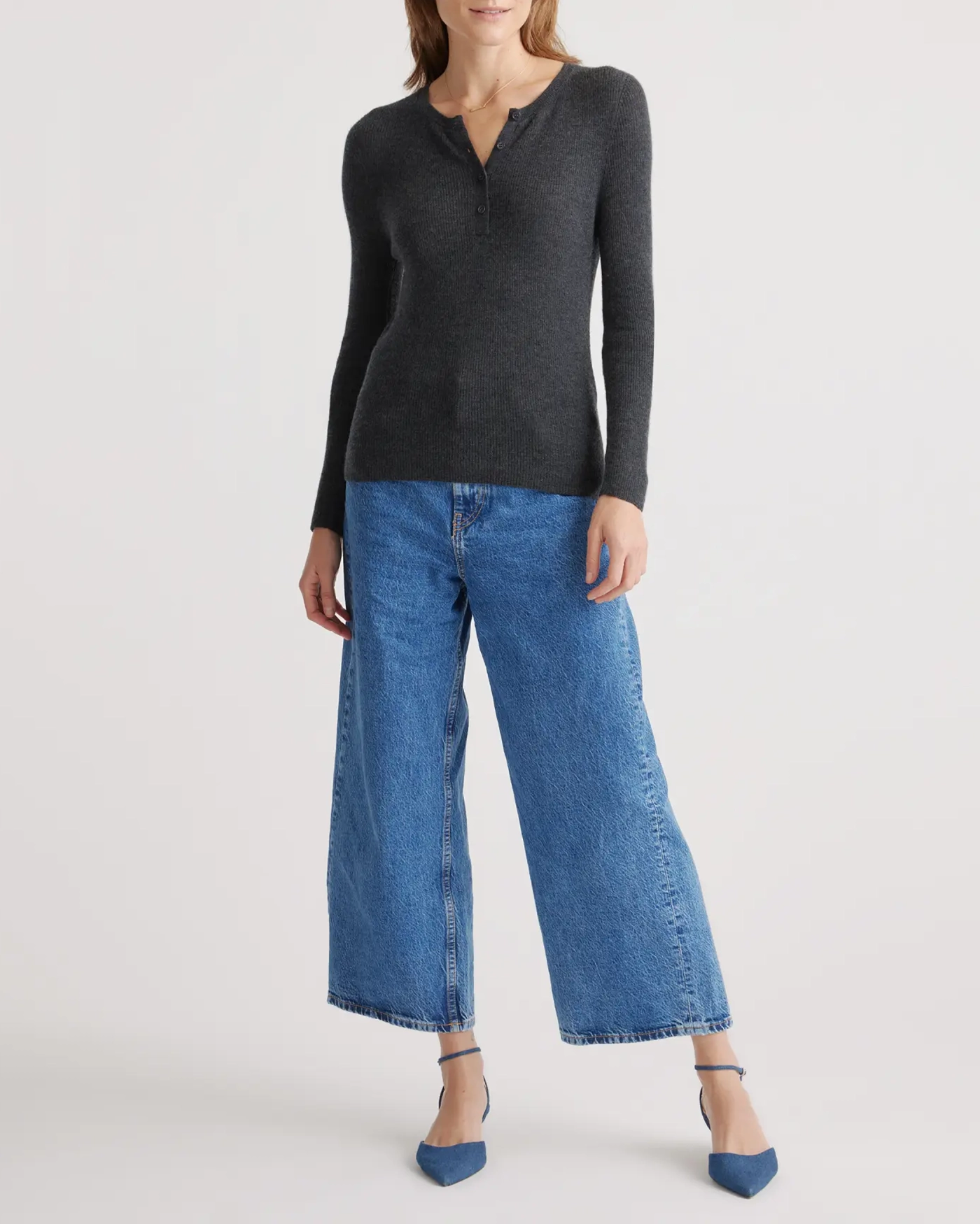 Featherweight Cashmere Ribbed Henley Sweater