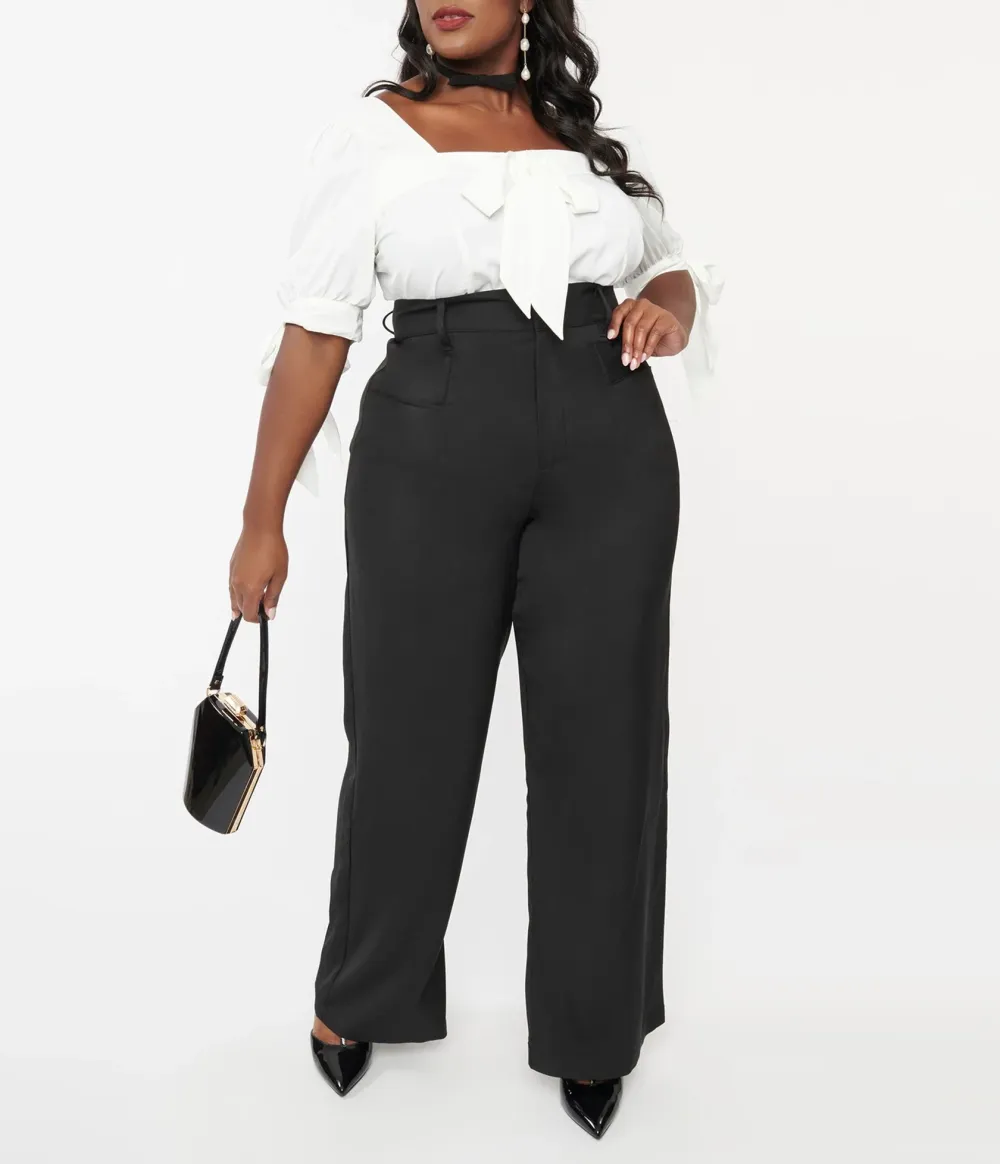 Unique Vintage Plus Size 1940s Black Ginger Pants