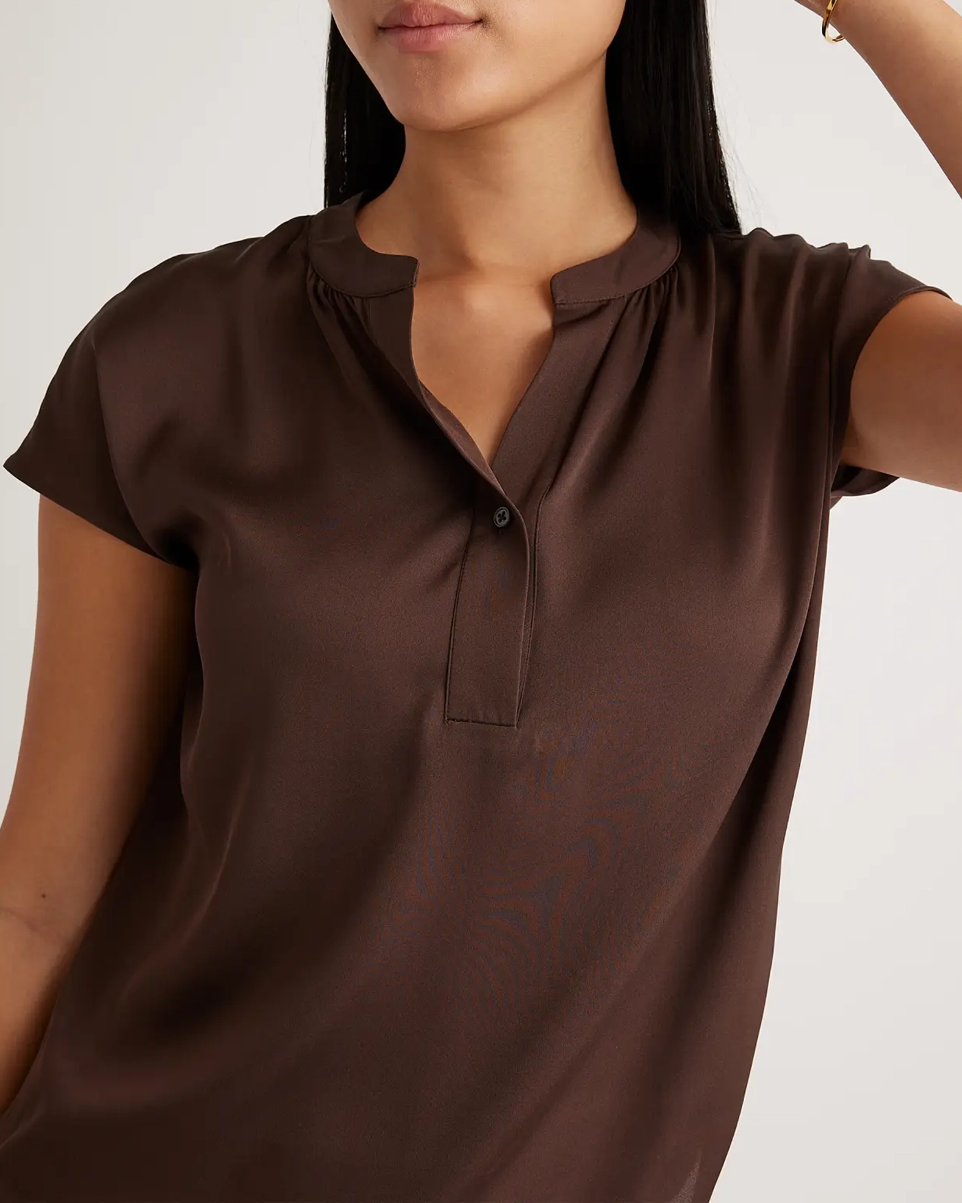 Short Sleeve Washable Stretch Silk Dolman Sleeve Blouse