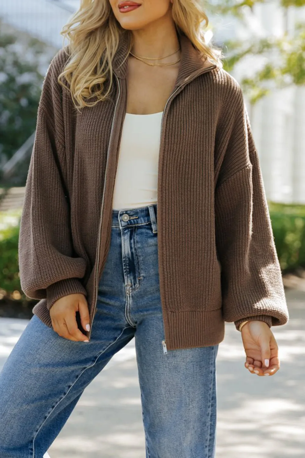 Mocha Zip Up Sweater Jacket