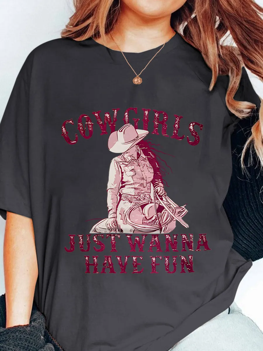 Cowgirls Just Wanna Have Fun Short Sleeve Pattern T-shirt