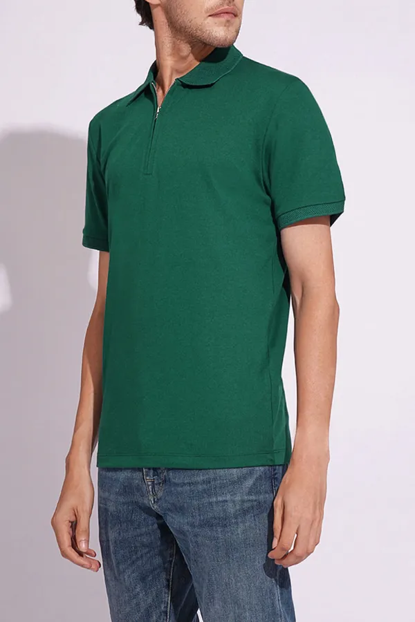 Green Organic Cotton Zipped Polo