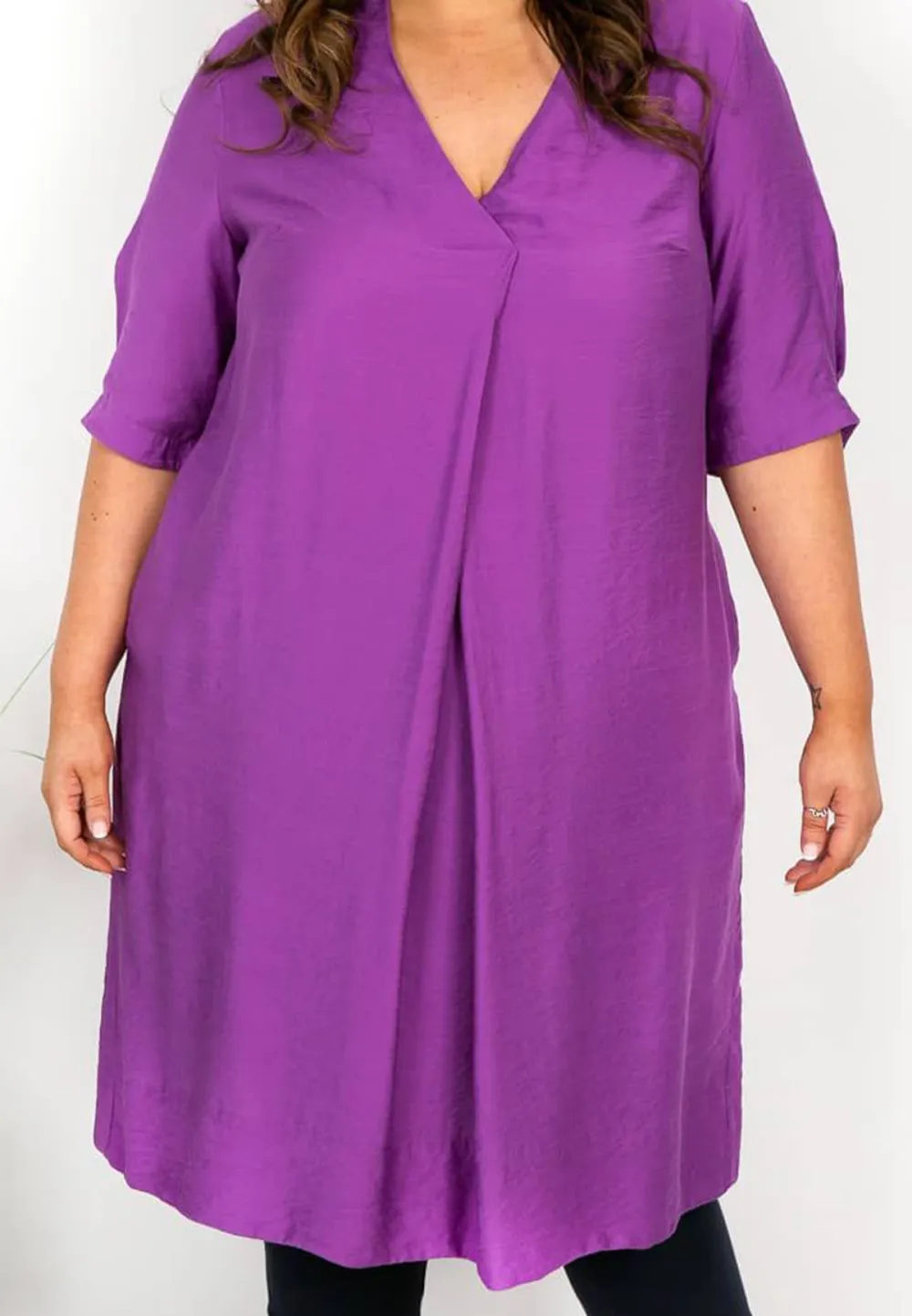 Purple V Neck Tunic Dress