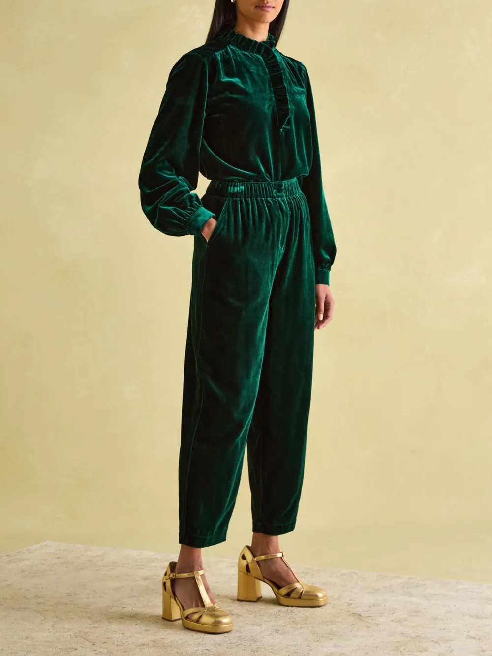 Green Velvet Straight Leg Trousers