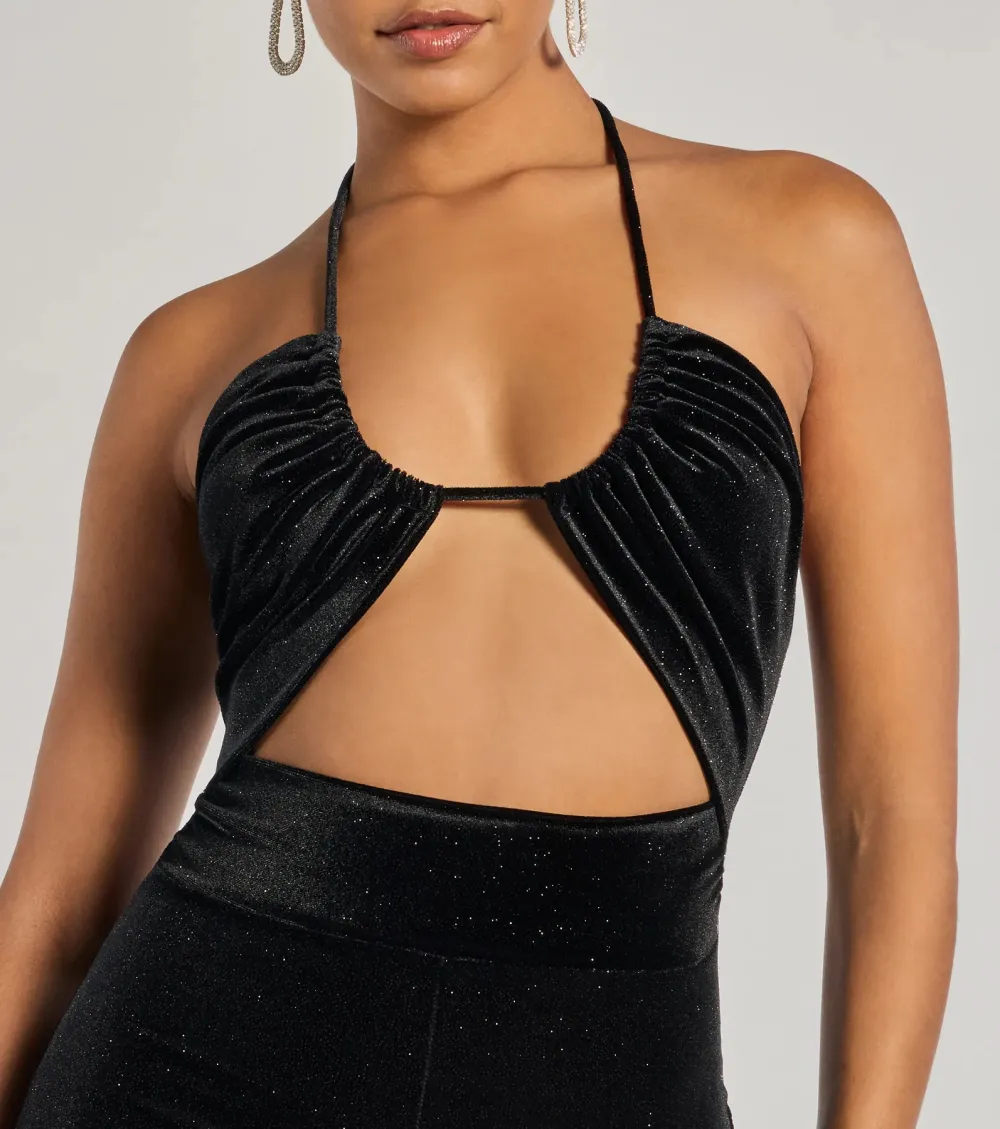 Here To Party Glitter Knit Cutout Jumpsuit