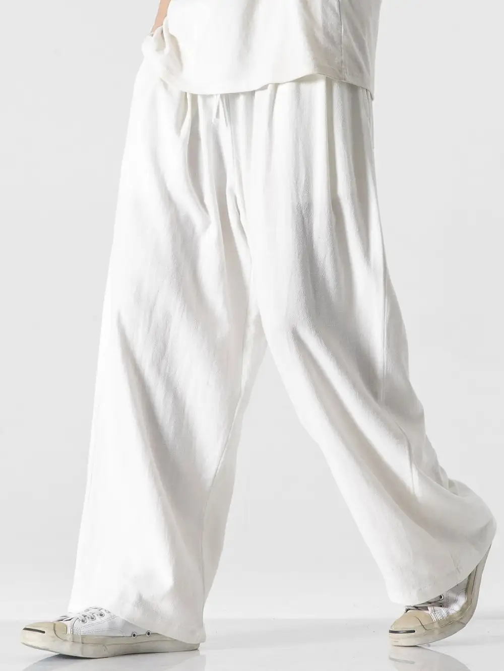 Linen And Cotton Blend Relax Fit Wide Leg Pants