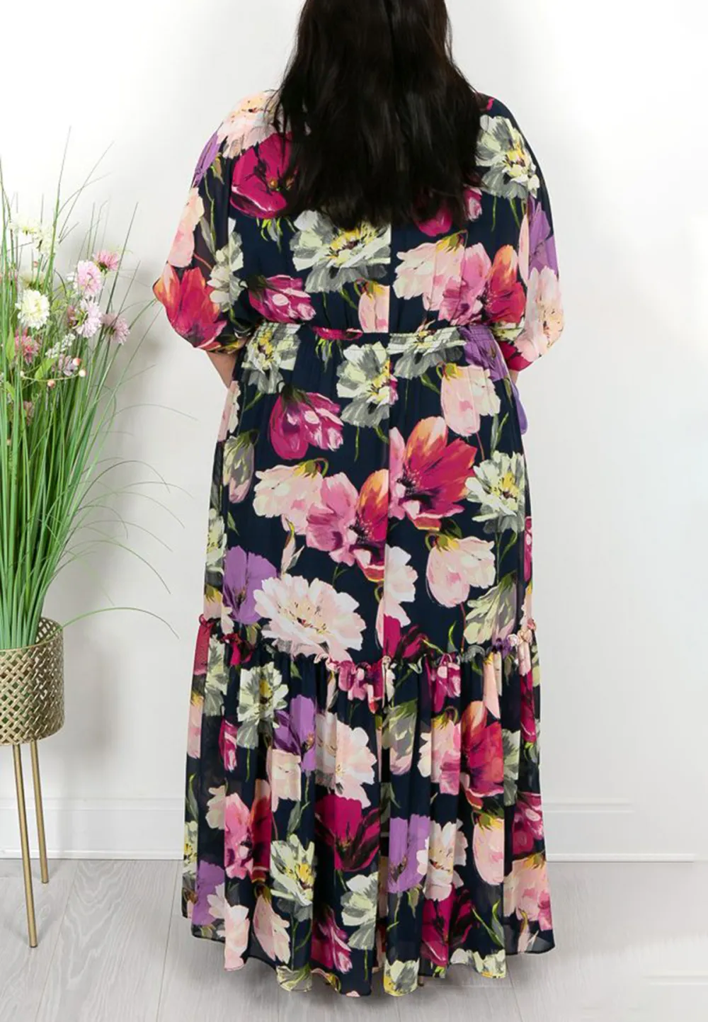 Navy and Pink Floral Maxi Dress