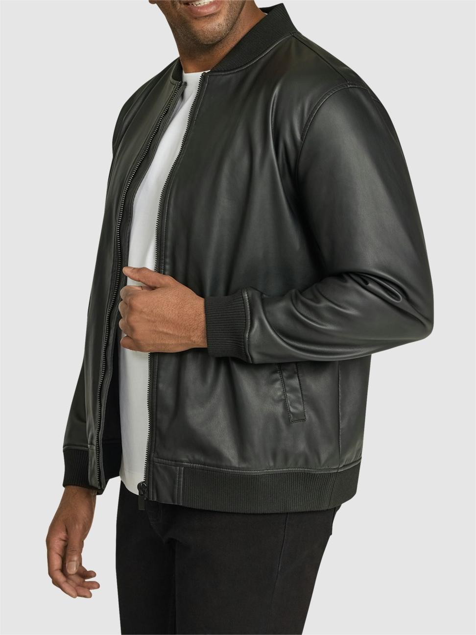 BLACK CURTIS FAUX LEATHER BOMBER