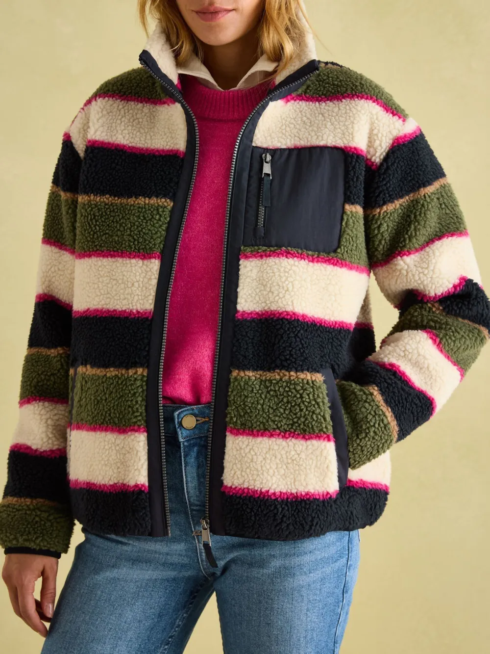 Multi Stripe Borg Fleece Jacket