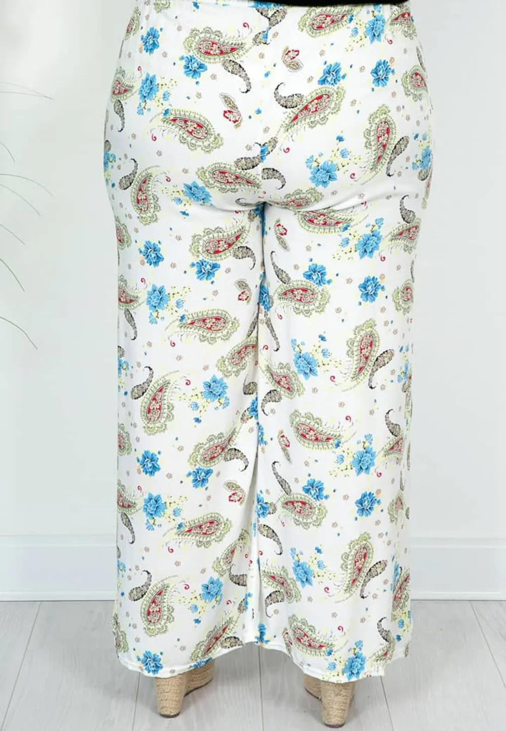 White Paisley Print Trousers