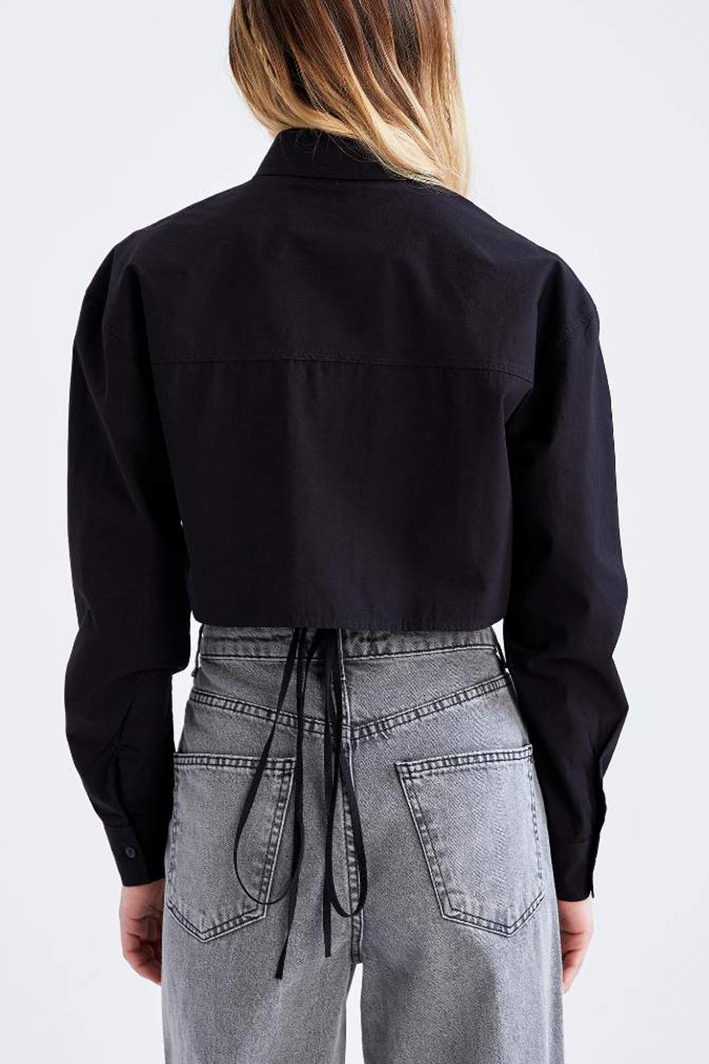 Coool Oversize Fit Tie Waist Detailed Crop Shirt