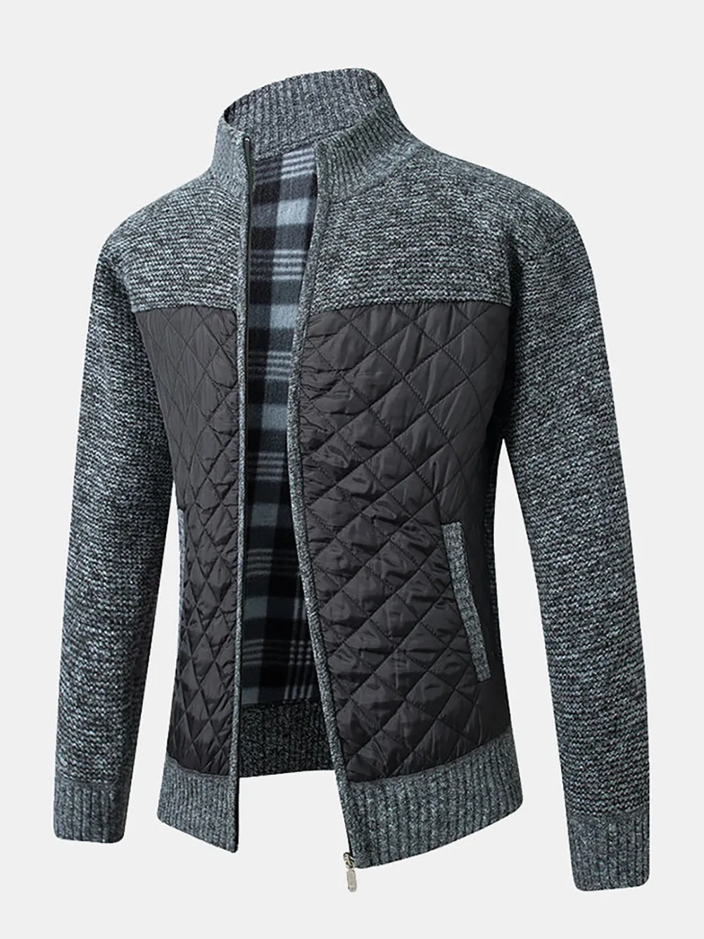 Quilted Patchwork Zip Up Sweater