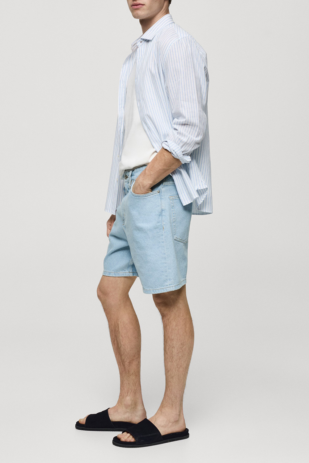 Non-Stretch Denim Bermuda Shorts