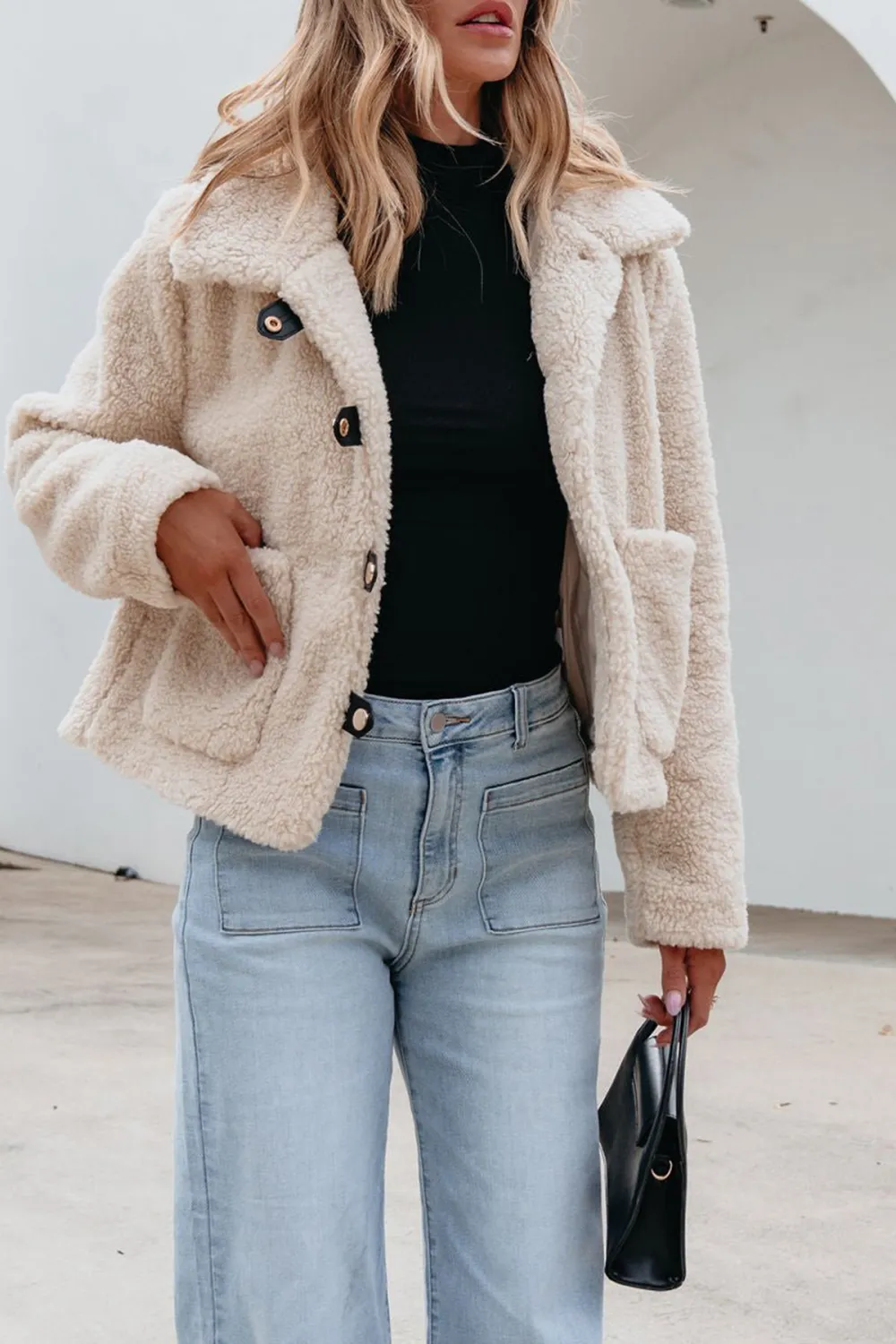 Cream Sherpa Button Up Jacket