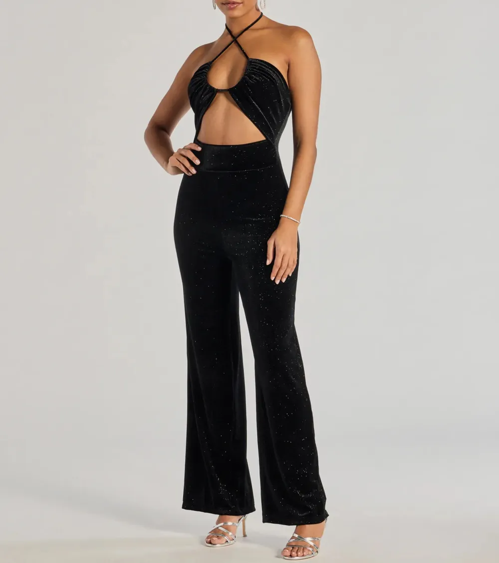 Here To Party Glitter Knit Cutout Jumpsuit