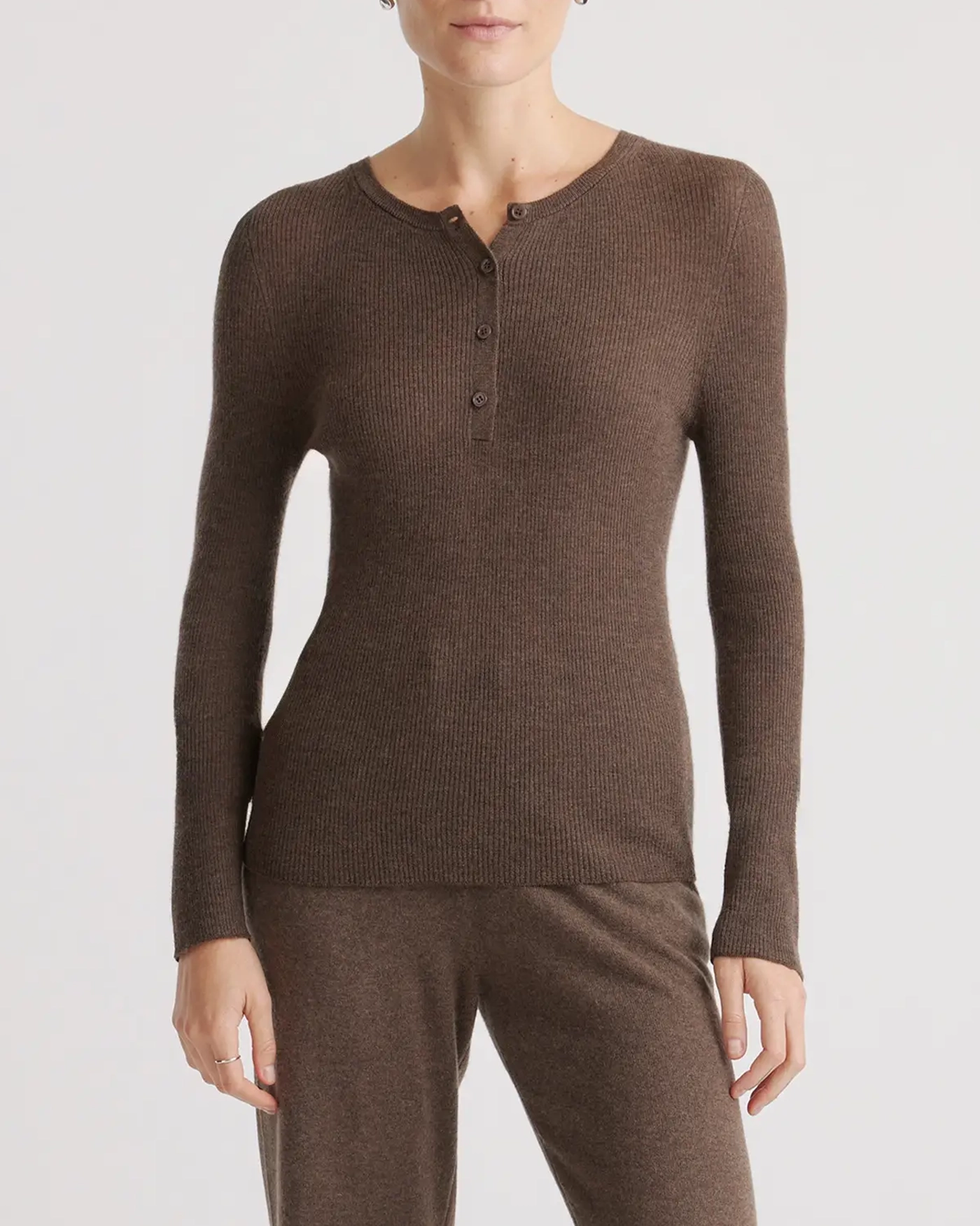 Featherweight Cashmere Ribbed Henley Sweater