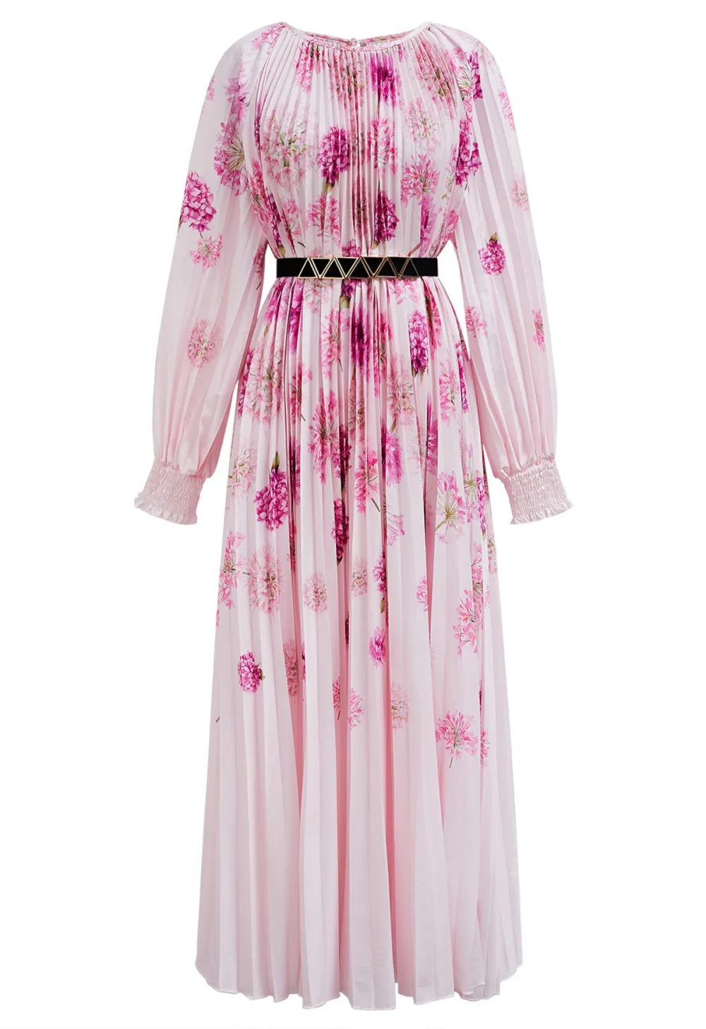 BLOSSOMING DAY WATERCOLOR PLEATED MAXI DRESS IN PINK