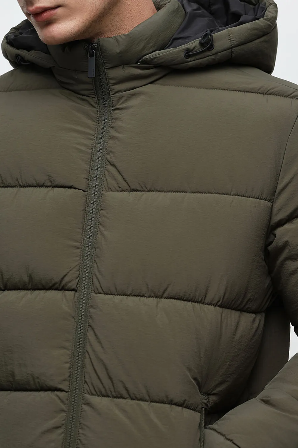 Green Hooded High-Neck Puffer Jacket