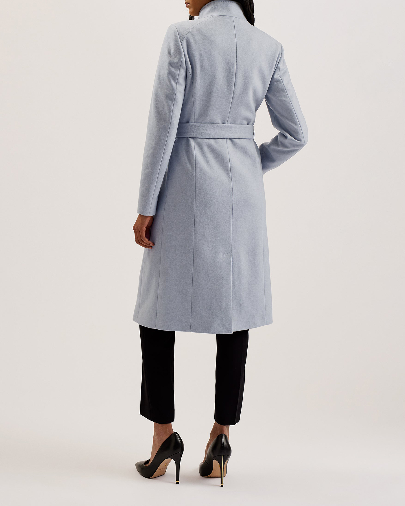 Rose Midi Length Belted Wool Wrap Coat White-Grey