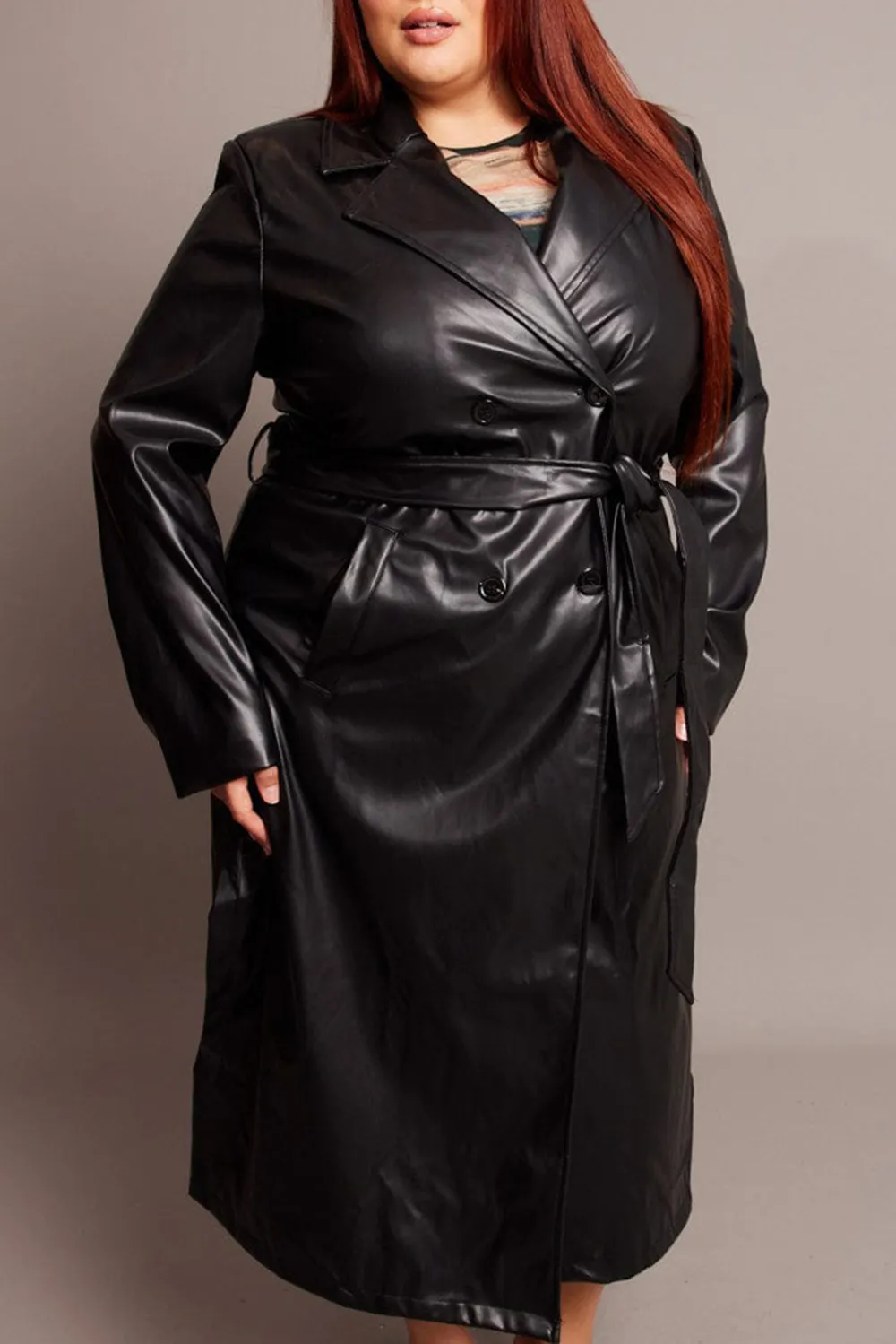 Black Pu Coat With Shoulder Pads