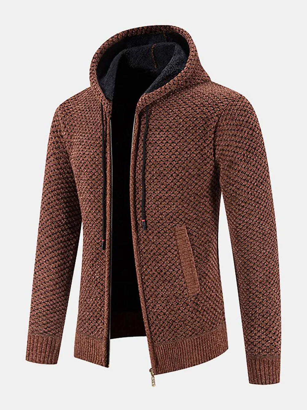 Teddy Lined Textured Hooded Sweater