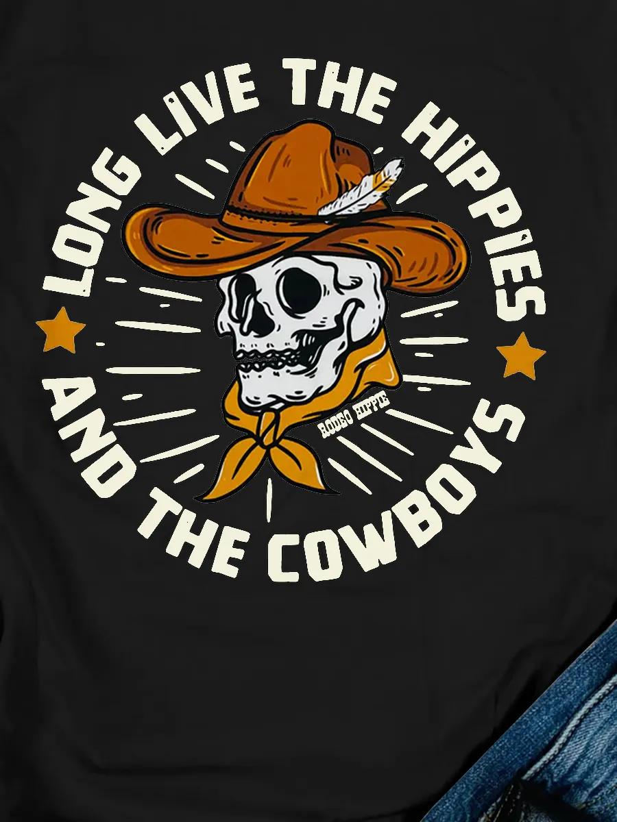Wild West Skull Cowboy Printed T-Shirt