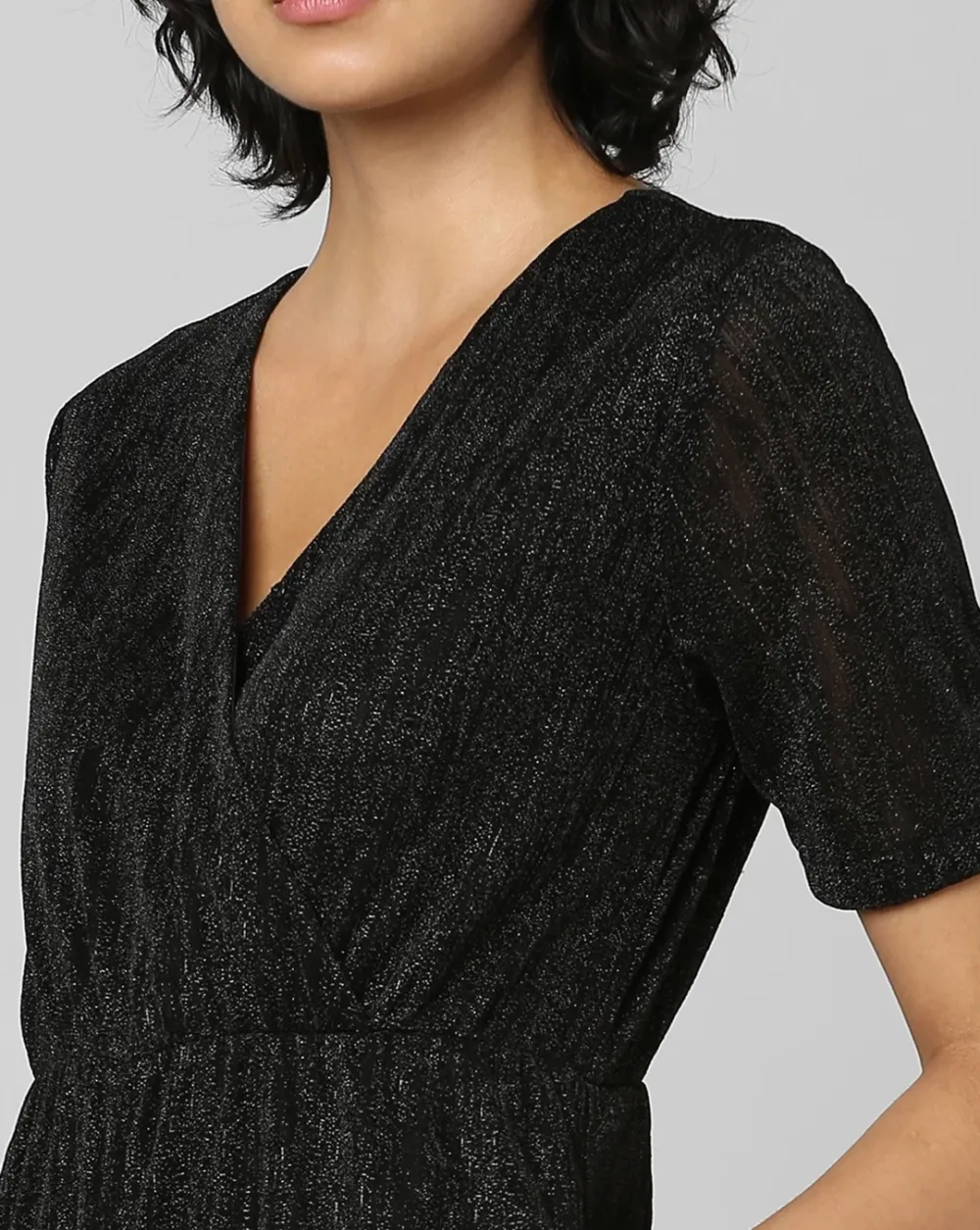 Black Wrapover Shimmer Jumpsuit