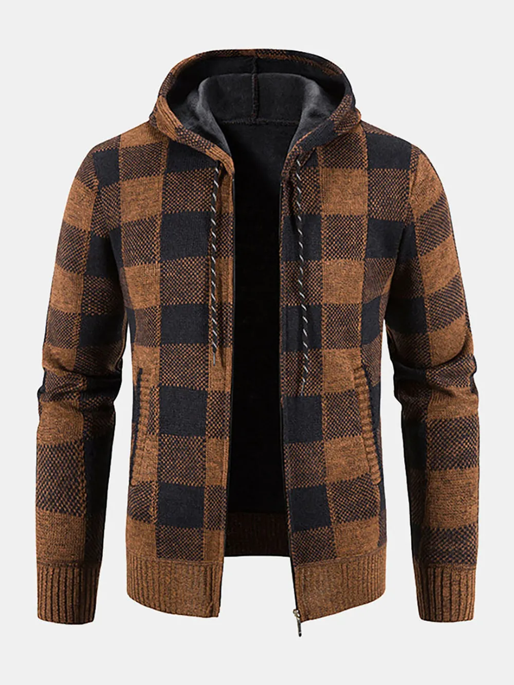 Plaid Zip Up Hooded Sweater