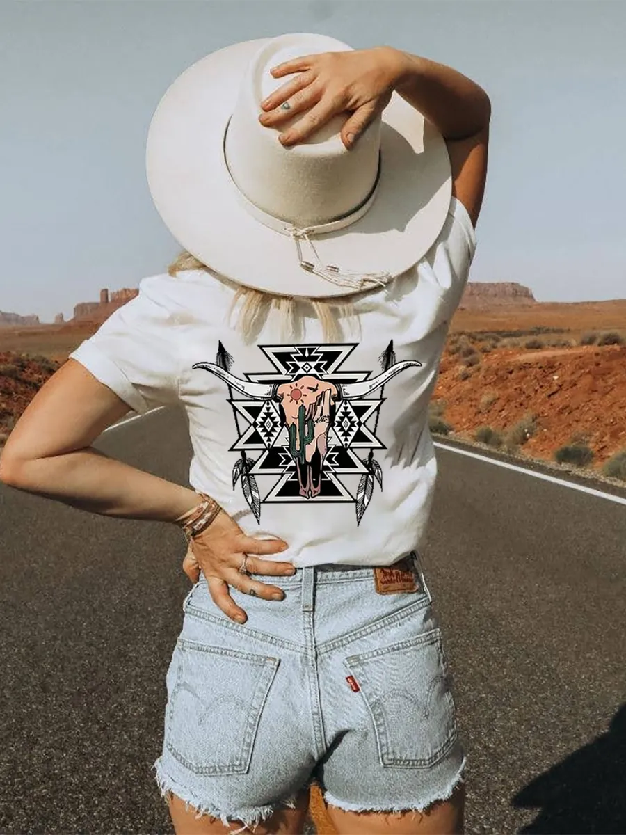 Aztec Western Bull Skull T-shirt