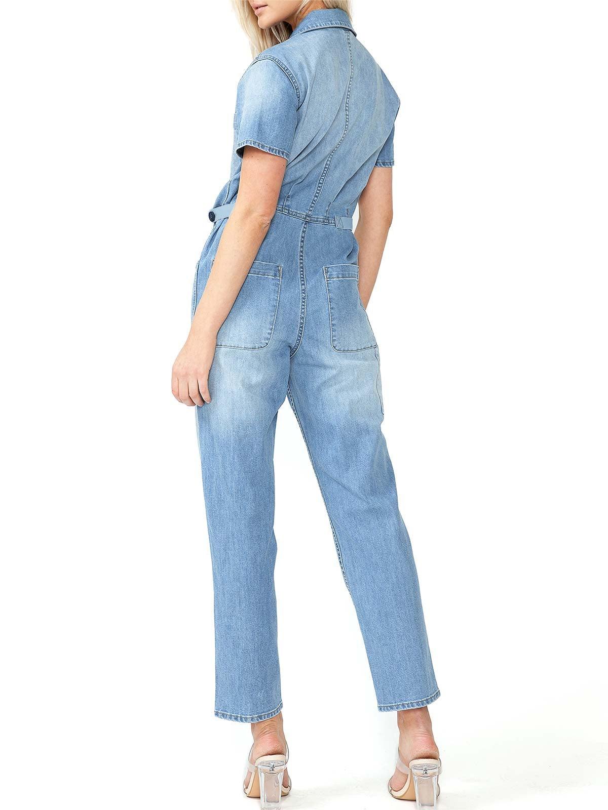 Lana Roux Refined Blue Denim Jumpsuit