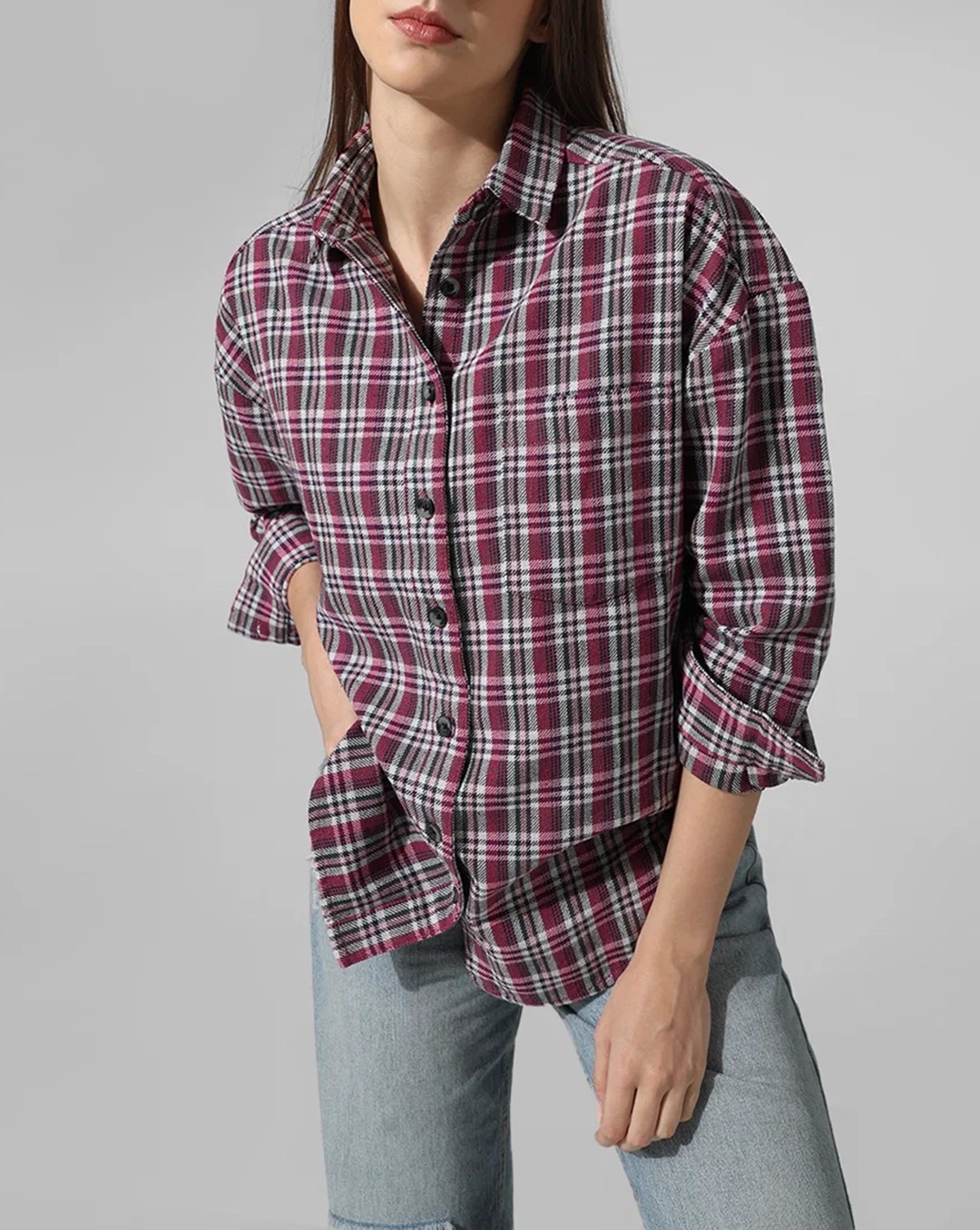 Pink Oversized Checked Shirt