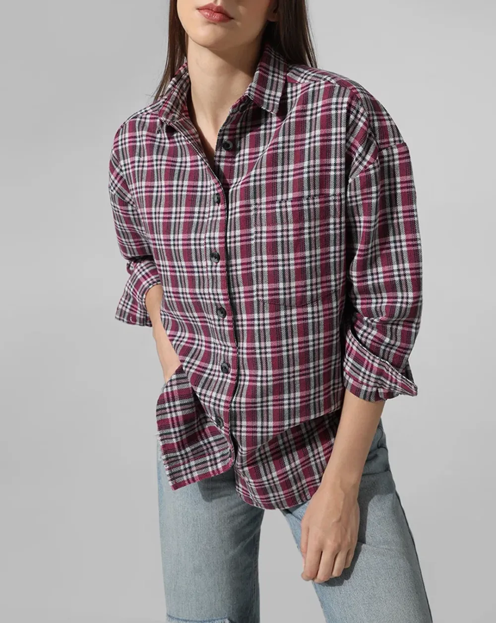 Pink Oversized Checked Shirt