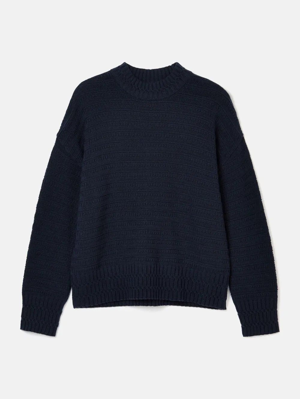 Navy Blue Crew Neck Textured Jumper Contains Merino Wool