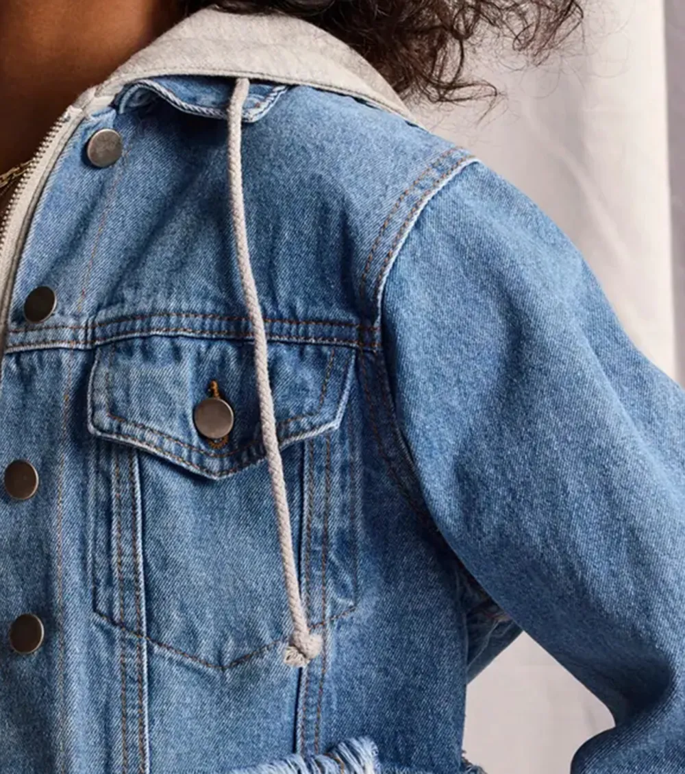 The Next Level Cropped Fleece Denim Jacket