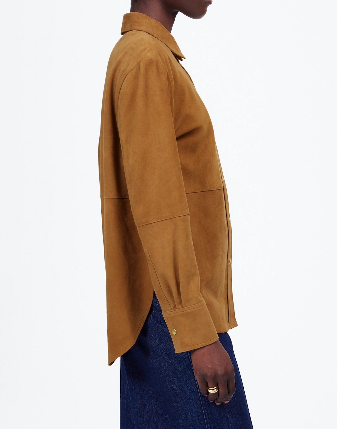 Straight-Hem Button-Up Shirt in Suede