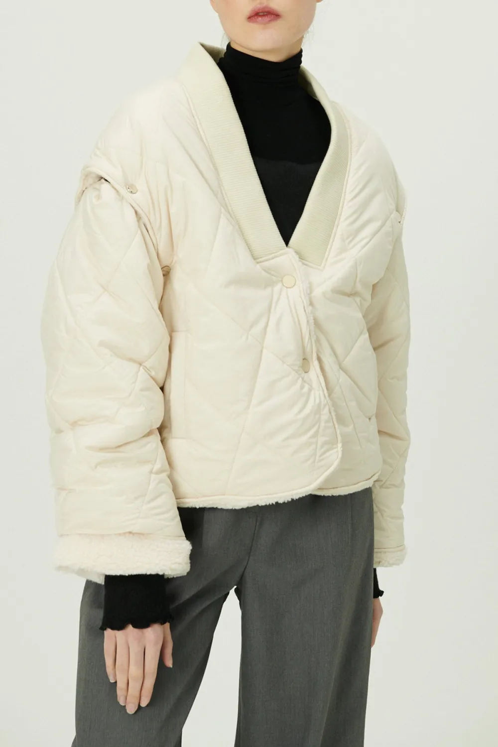 Eileen Quilted Sherpa Coat w/Detachable Sleeve